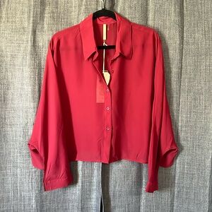 Elan red button down oversized blouse size large NWT